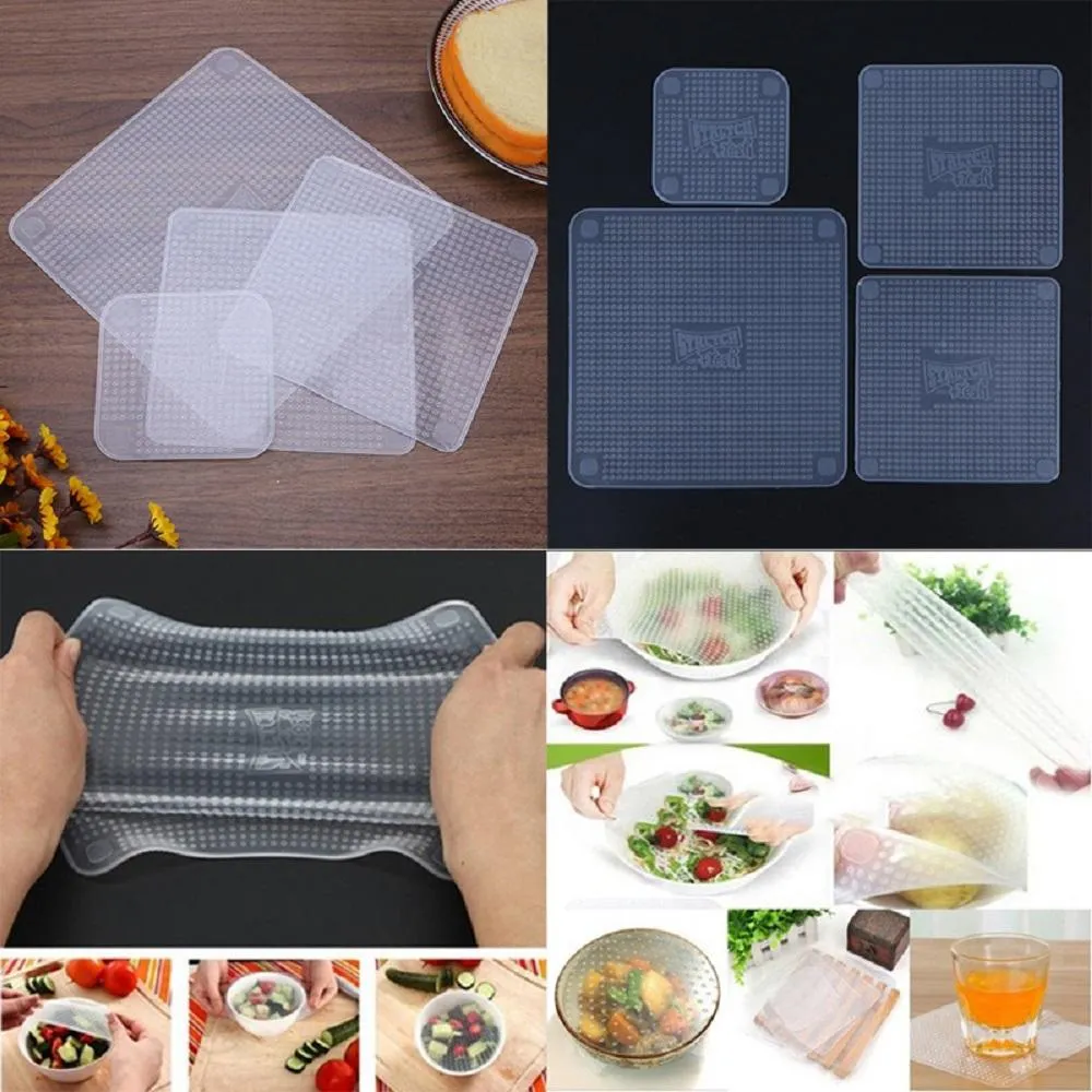 4pcs Reusable Silicone Food Wraps Seal Vacuum Cover Stretch Lid