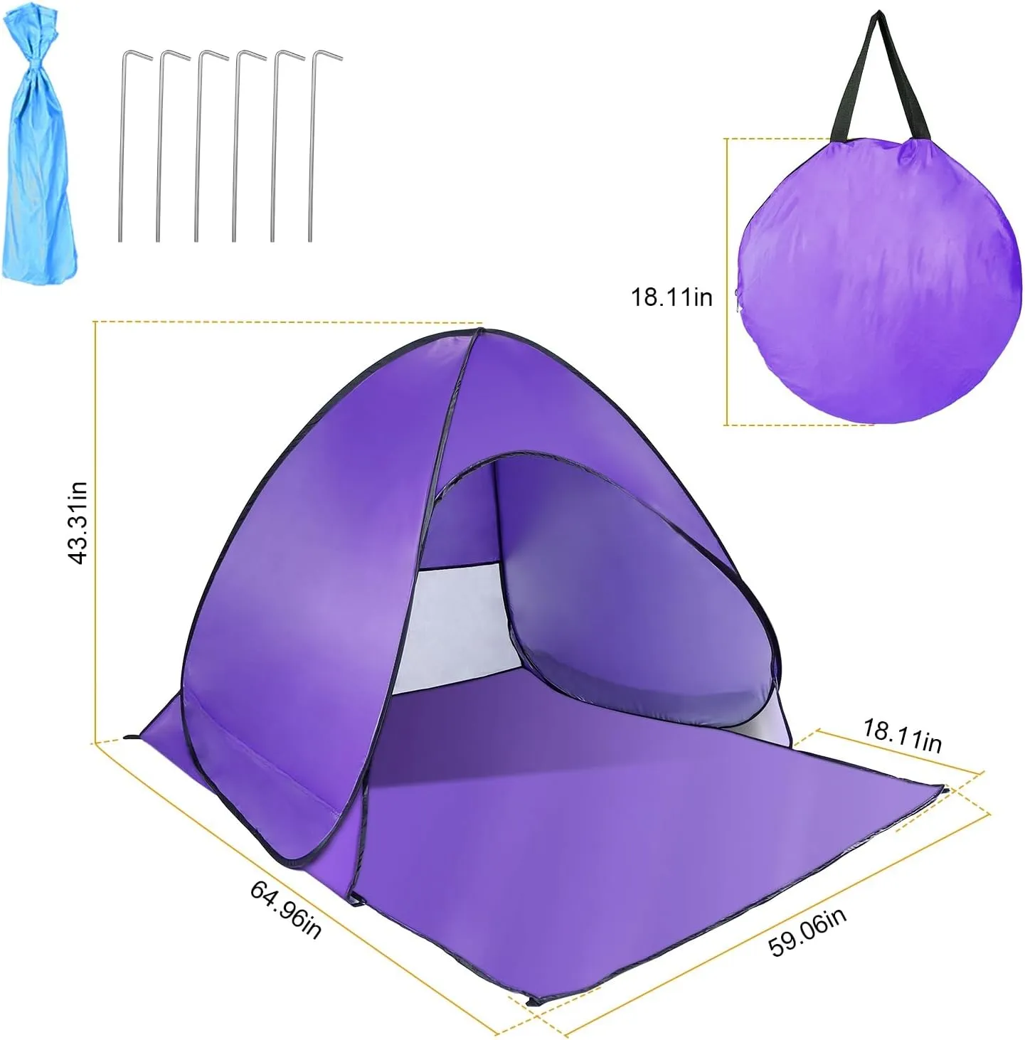Beach Tent Pop Up Beach Tent Sun Shade Shelter Anti-UV Automatic Waterproof Tent Canopy for 2-3 Person w/Net Window Storage Bag for Outdoor Beach Camping Fishing Park