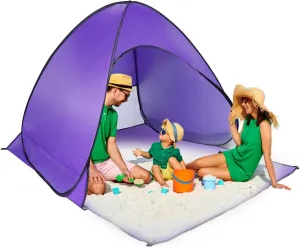 Beach Tent Pop Up Beach Tent Sun Shade Shelter Anti-UV Automatic Waterproof Tent Canopy for 2-3 Person w/Net Window Storage Bag for Outdoor Beach Camping Fishing Park