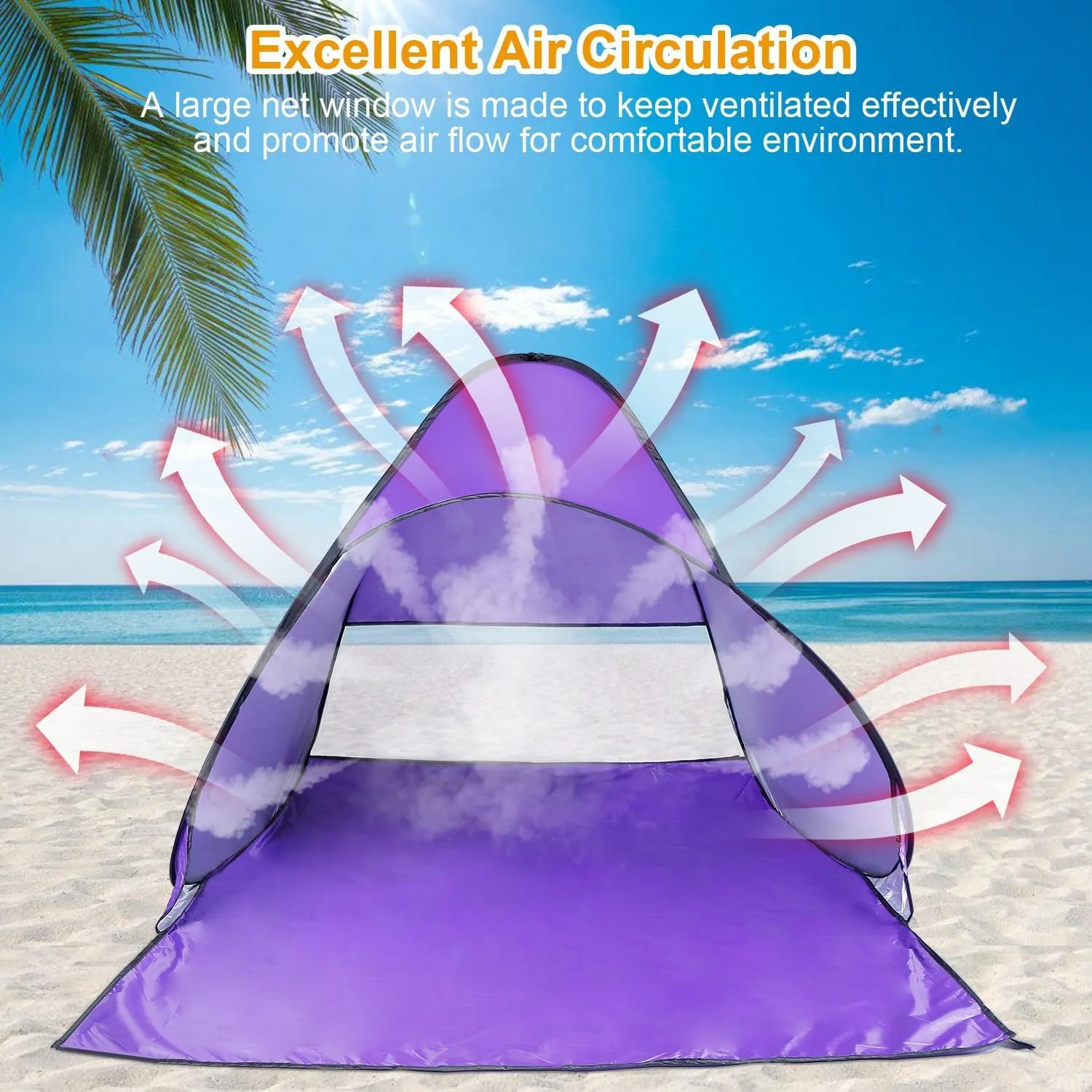 Beach Tent Pop Up Beach Tent Sun Shade Shelter Anti-UV Automatic Waterproof Tent Canopy for 2-3 Person w/Net Window Storage Bag for Outdoor Beach Camping Fishing Park