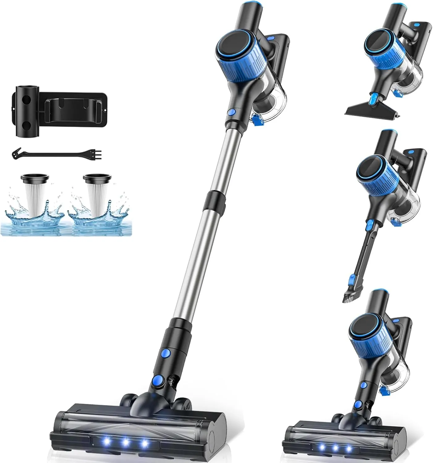 Cordless Vacuum Cleaner, 8 in 1 Powerful Suction Lightweight Vacuum Cleaner for Home, LED Display, 3 Suction Modes, 40Mins Detachable Battery Vacuum for Hard Floor Carpet Pet Hair
