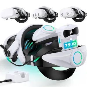 Head Strap for Meta Quest 3S/Quest 3 with Digital Display Battery and Charging Dock, Comfort Head Strap with Double Adjustament Dials, Enhanced, Balanced, Extra Time for Oculus Quest 2 Head Strap
