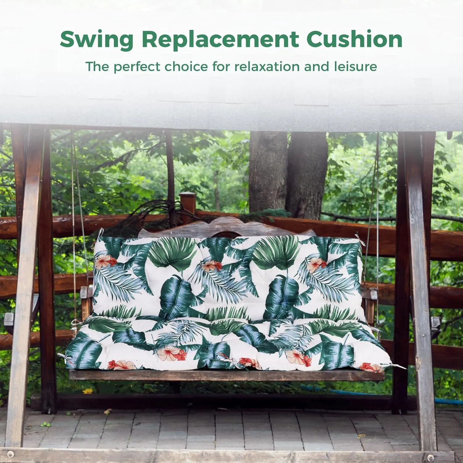 Homaisson Swing Replacement Cushion, Outside Bench Cushion with Backrest, 2-3 Seater Cushion with 8 Ties for Outdoor Furniture, 59 x 39 x 4 Inches Porch Swing Cushion Garden Bench