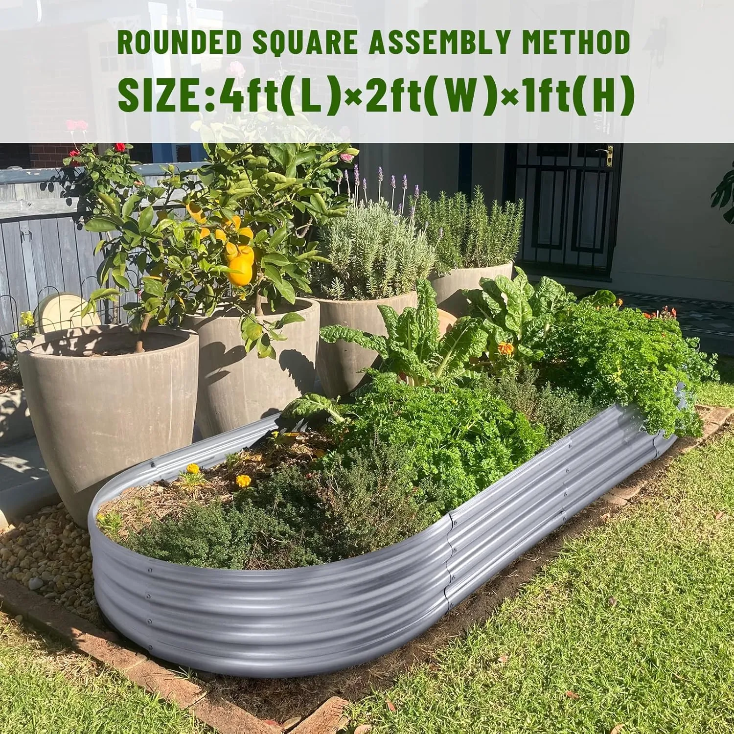 Land Guard Galvanized Raised Garden Bed Kit, Galvanized Planter Garden Boxes Outdoor, Oval Large Metal for Vegetables