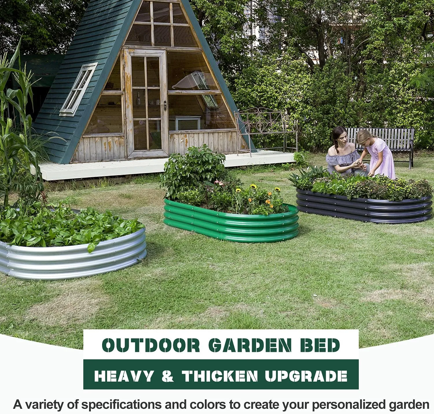 Land Guard Galvanized Raised Garden Bed Kit, Galvanized Planter Garden Boxes Outdoor, Oval Large Metal for Vegetables