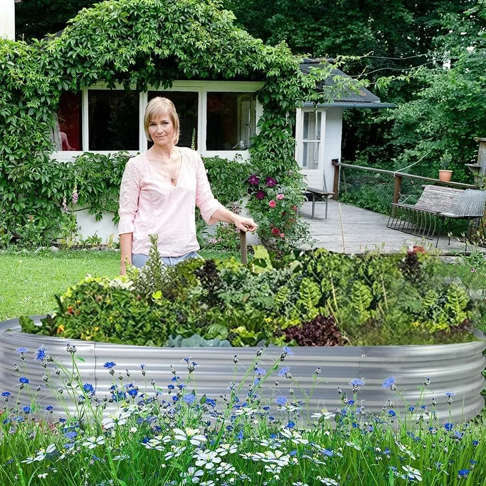 Land Guard Galvanized Raised Garden Bed Kit, Galvanized Planter Garden Boxes Outdoor, Oval Large Metal for Vegetables