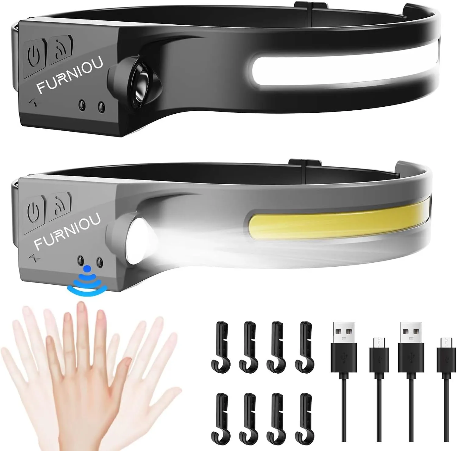 LED Headlamp Rechargeable Headlight for Adults 2Pack Head Lamp with Motion Sensor, Head Lights for Forehead, Adjustable Headband Headlight Flashlight for Camping,Cycling,Hiking,Fishing