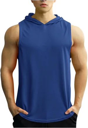Mens Tank Top Lightweight Sleeveless Hoodie Muscle T-Shirt Summer Casual Cut Off Shirt Workout Running Gym Breathable Tee