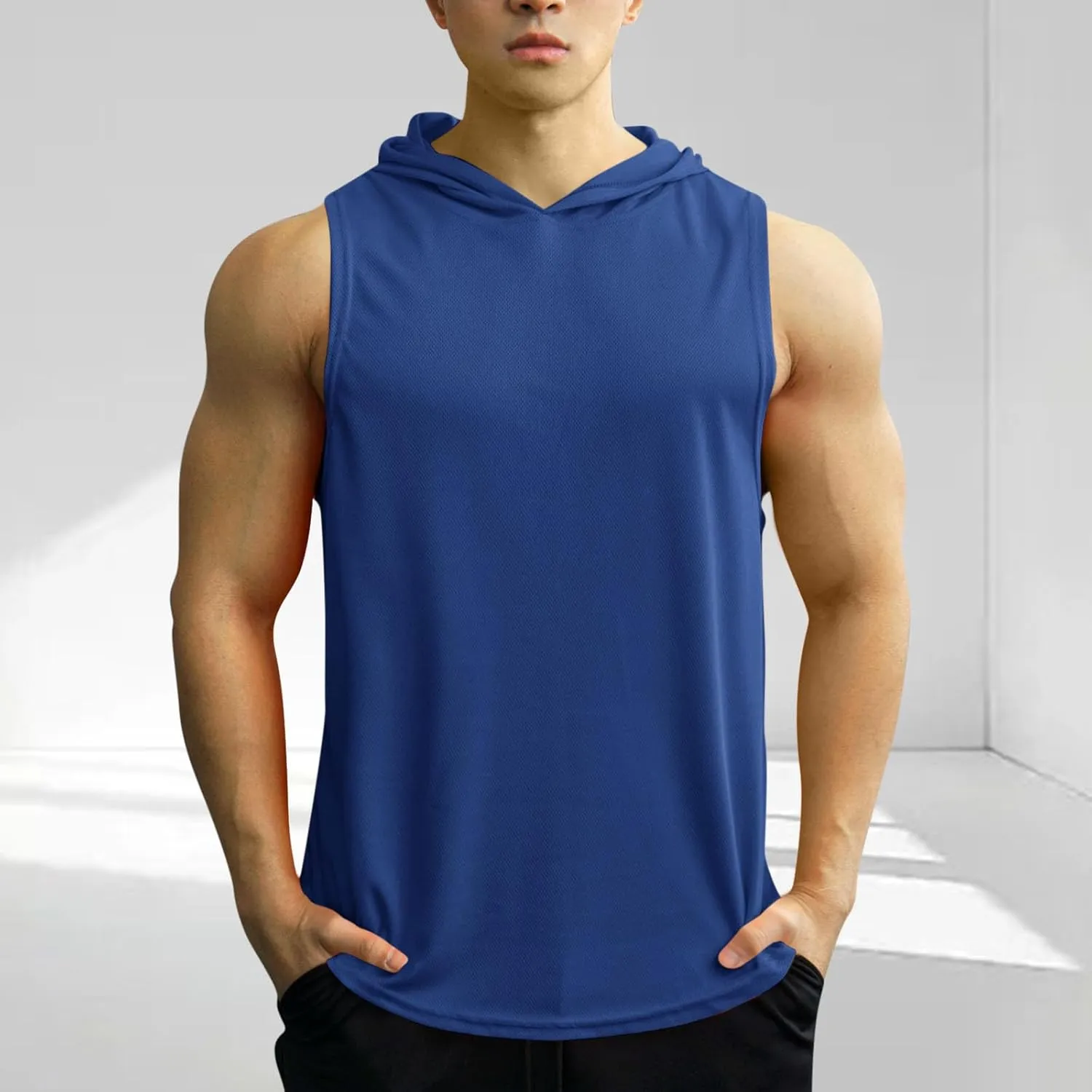 Mens Tank Top Lightweight Sleeveless Hoodie Muscle T-Shirt Summer Casual Cut Off Shirt Workout Running Gym Breathable Tee
