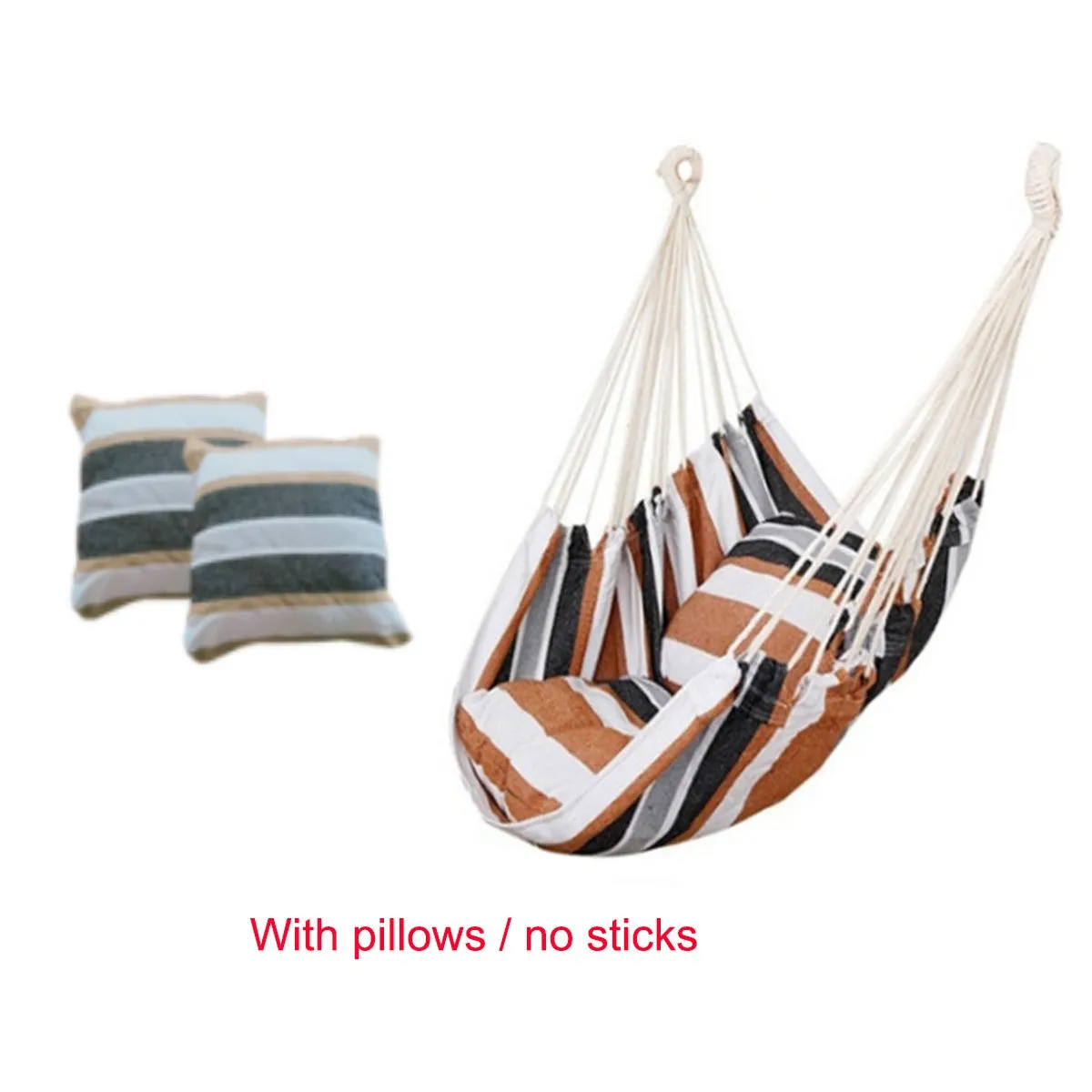 Portable Hammock Chair Hanging Rope Chair Swing/Stick/Pillows for Garden Indoor Outdoor Hammock Swings Travel Camping Lazy Chair