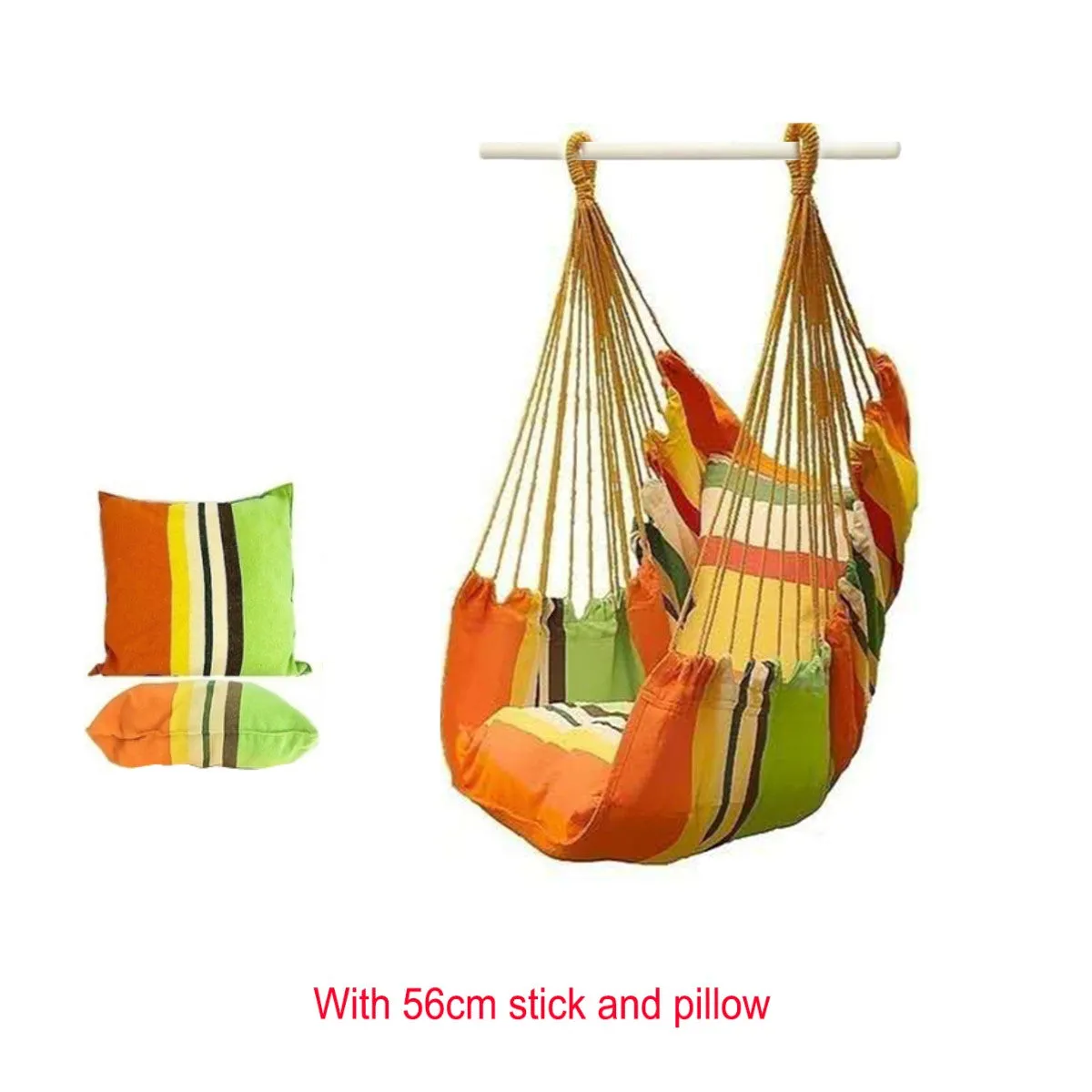 Portable Hammock Chair Hanging Rope Chair Swing/Stick/Pillows for Garden Indoor Outdoor Hammock Swings Travel Camping Lazy Chair