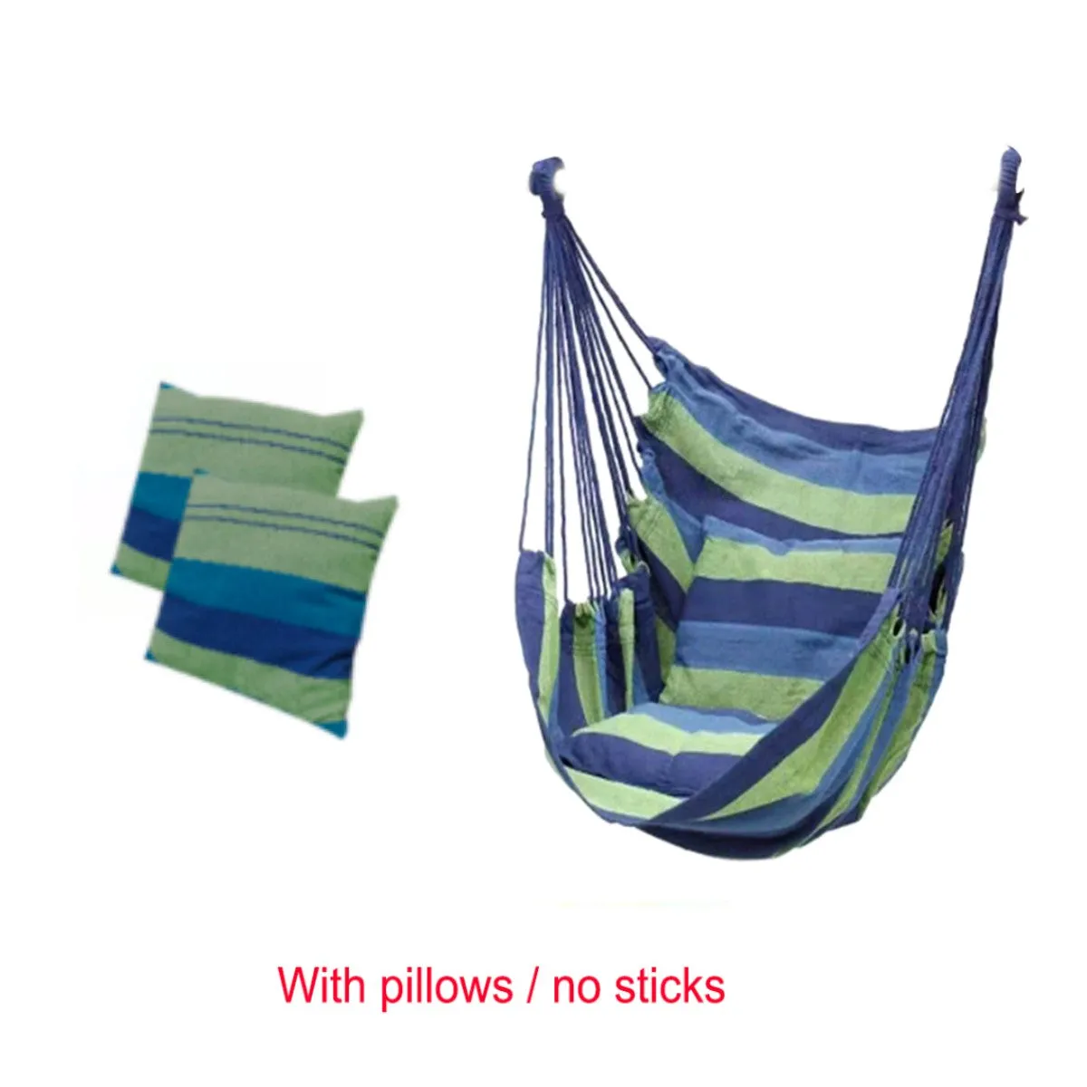 Portable Hammock Chair Hanging Rope Chair Swing/Stick/Pillows for Garden Indoor Outdoor Hammock Swings Travel Camping Lazy Chair