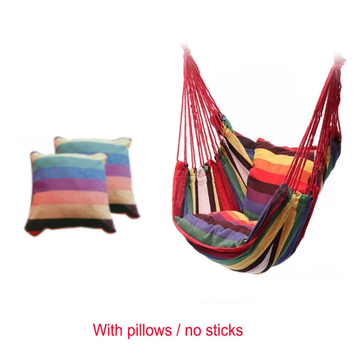 Portable Hammock Chair Hanging Rope Chair Swing/Stick/Pillows for Garden Indoor Outdoor Hammock Swings Travel Camping Lazy Chair