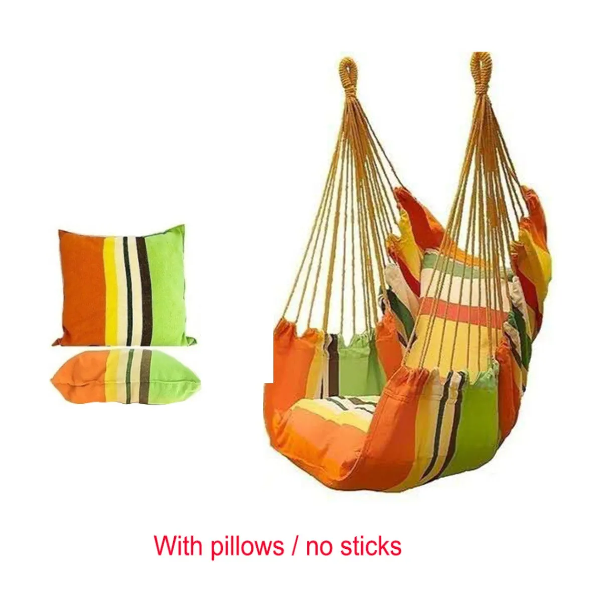 Portable Hammock Chair Hanging Rope Chair Swing/Stick/Pillows for Garden Indoor Outdoor Hammock Swings Travel Camping Lazy Chair