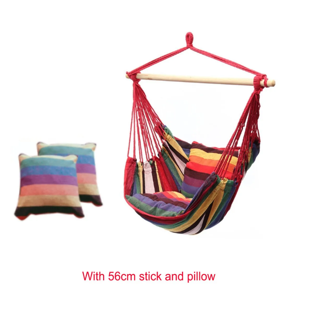 Portable Hammock Chair Hanging Rope Chair Swing/Stick/Pillows for Garden Indoor Outdoor Hammock Swings Travel Camping Lazy Chair