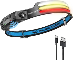 Smiling Shark LED Headlamp, 230Wide Angle 3*Multi-Color Light Strips The Brightest Head Lamp Rechargeable with Motion Sensor Waterproof Headlight for Camping Hiking Outdoor, Head-Lamp-LED-Hat-Light