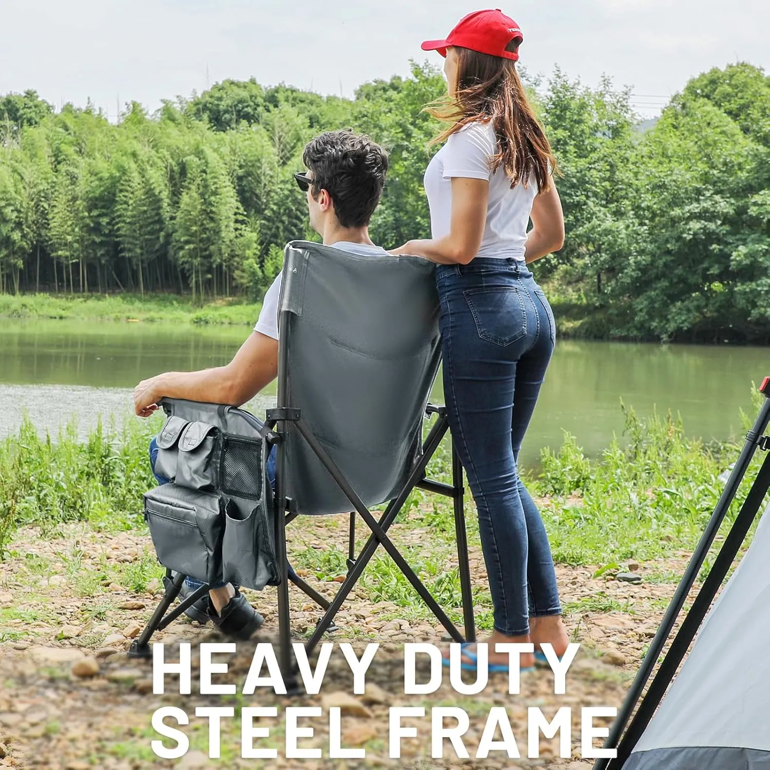 TIMBER RIDGE Oversized Folding Camping Chair High Back Heavy Duty for Adults Support up to 500lbs with Cup Holder, Side Pocket Cooler Bag 2 Pack