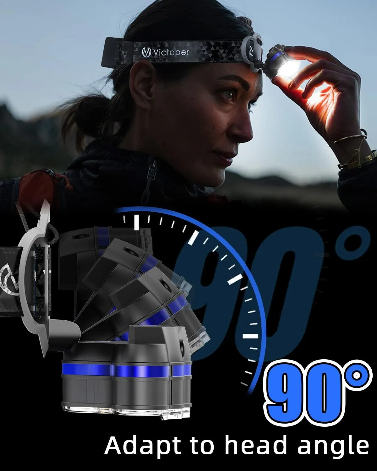 Victoper Rechargeable Headlamp, 8 LED High Lumen Bright Head Lamp with Red Light, Lightweight USB Head Light, 8 Mode Waterproof Head Flashlight for Outdoor Running Hunting Camping Gear, Black