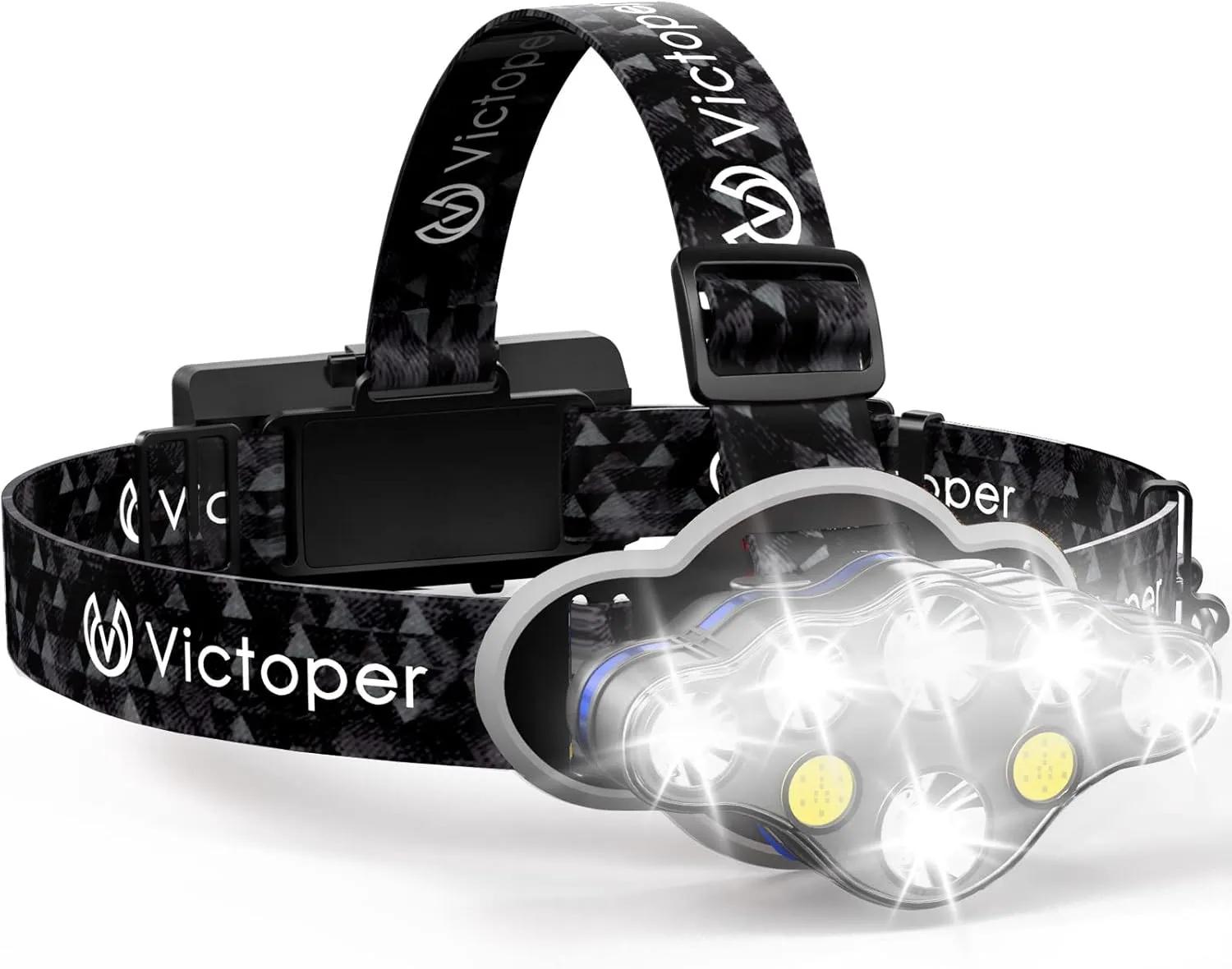 Victoper Rechargeable Headlamp, 8 LED High Lumen Bright Head Lamp with Red Light, Lightweight USB Head Light, 8 Mode Waterproof Head Flashlight for Outdoor Running Hunting Camping Gear, Black